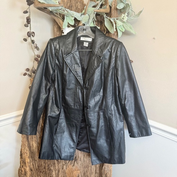 Preston New York Black Leather Jacket Coat Women Petites Small - Picture 1 of 8